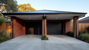 What Does a Carport Cost in Melbourne? The Price Drivers That Matter Open double carport with a steel skillion roof and brick posts attached to a Melbourne brick home, empty concrete bay and driveway