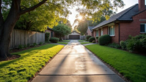 Shared Driveways in Melbourne: Easements, Access Rights and Disputes Shared concrete driveway running between two brick houses to a rear garage in a leafy Melbourne suburb